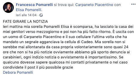 appello-scomparsa-Elisa Pomarelli.png