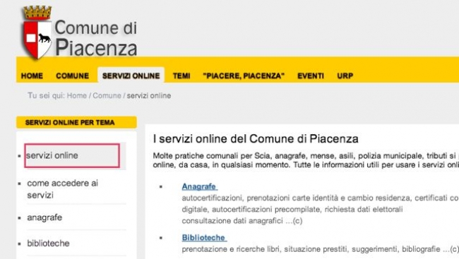 Piacenza - Temporaneo blocco dei servizi on line comunali