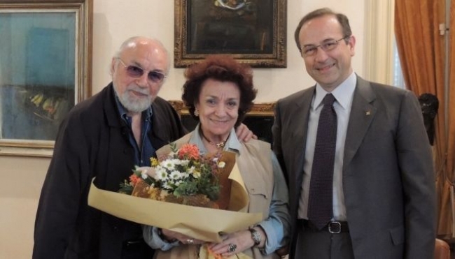 Il M° Renato Bruson, la Sig.ra Tita Tegano e il Presidente di Fondazione Cariparma Prof. Paolo Andrei