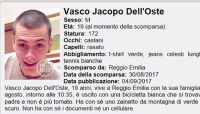 Scomparso (di nuovo) Vasco Jacopo Dell'Oste. Il caso del diciannovenne reggiano a 