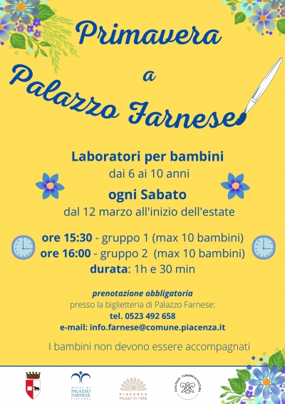 “Primavera a Palazzo Farnese”, laboratori didattici per bambini dai 6 ai 10 anni. Sabato 19 marzo l’appuntamento dedicato alla Festa del papà