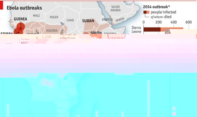 Diffusione di Ebola al 23 luglio - Economist.com