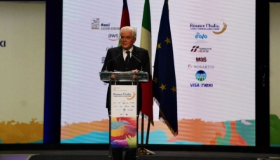 Il Presidente della Repubblica, Sergio Mattarella, alla cerimonia di apertura della 38° Assemblea Anci a Parma.  
